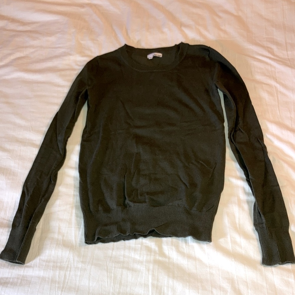 Army Green Plain Crew-Neck Sweater